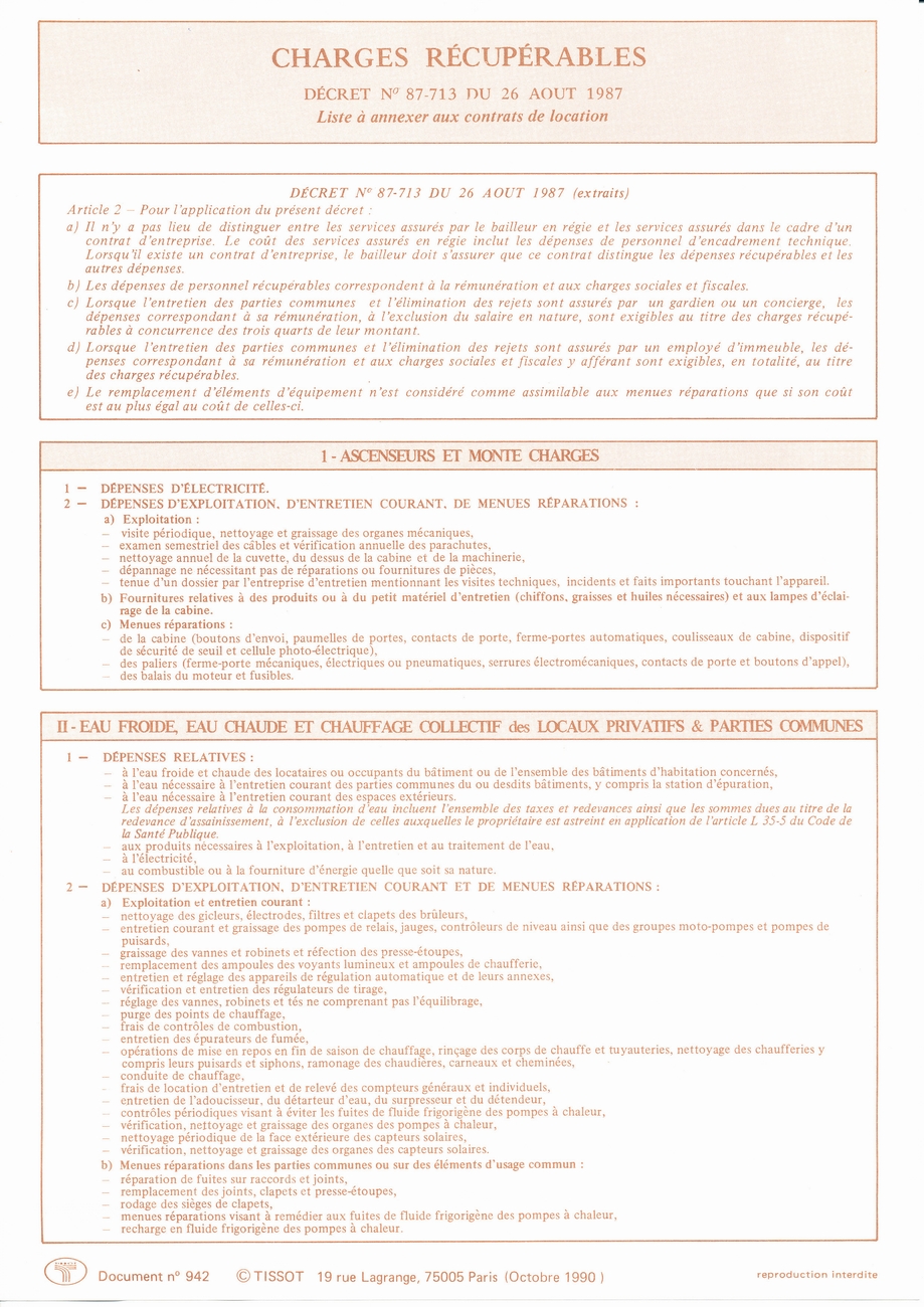 liste charges récupérables location l'isle-adam